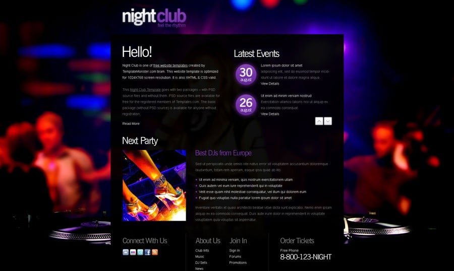 Free Website Template with Background Image for Night Club
