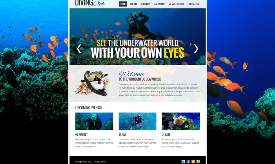 Free Website Template with jQuery Slider for Diving Club MonsterPost